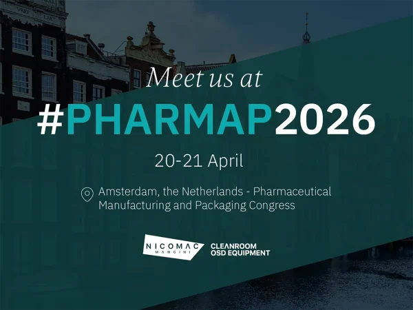 Comunicazione sul sito Nicomac per PHARMAP 2026 ad Amsterdam, congresso dedicato alla produzione e al packaging farmaceutico.