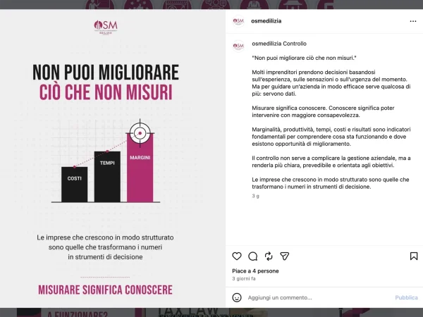 Post social OSM Edilizia dedicato al controllo di gestione e all’uso di costi, tempi e margini come strumenti decisionali per l’impresa.